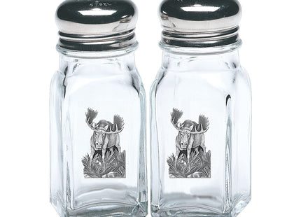 Heritage Pewter Moose Salt and Pepper Shaker Set of 2 Bottles | Expertly Crafted Pewter Glass