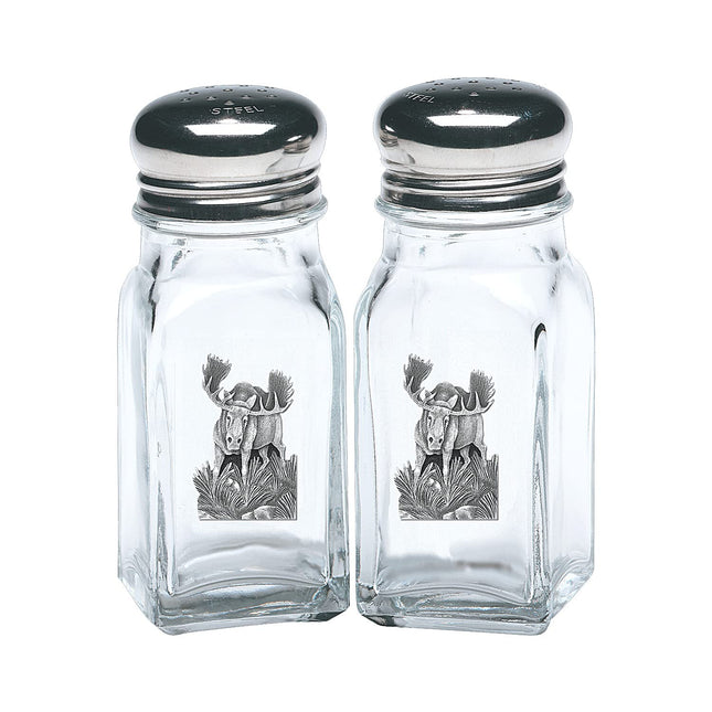 Heritage Pewter Moose Salt and Pepper Shaker Set of 2 Bottles | Expertly Crafted Pewter Glass