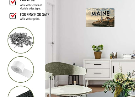 Maine Lighthouse Tin Sign Nautical Ocean Wall Decor (8X12 IN)