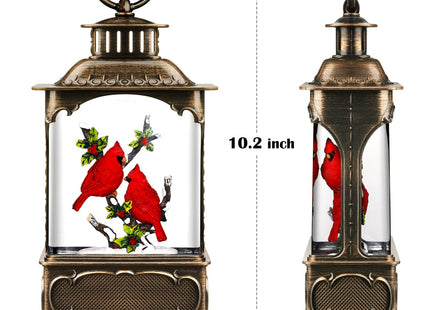 Priddop Cardinal Snow Globe Christmas Decorations Cardinal Gifts Berry Branch USB/Battery Timer Music Glitter Snowfall Lantern 10.2 inch