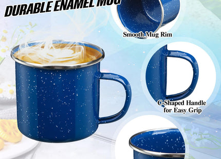 Dandat 60 oz Enamel Coffee Pot Set with 6 Pcs 12oz Mug, Blue Campfire