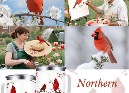 Qtencas Cardinal Gifts for Women, Cardinal Gifts, Northern Cardinalis Red 14 Oz Insulated Mug, Christmas Coffee Mug, Red Cardinals Gift for Cardinalis, Bird lovers, White