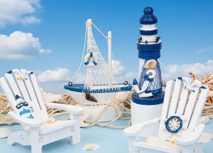 JQAQJU 4" Wooden Beach Chair Lighthouse Sailboat, 4pcs Nautical Home Decor