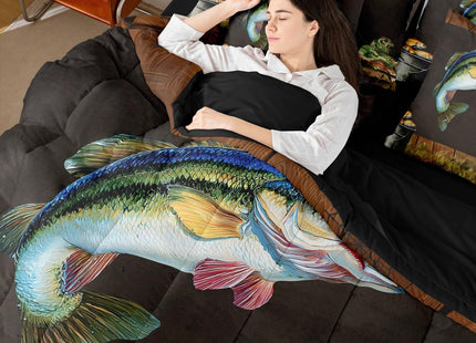 Erosebridal Twin Size Pike Fish Comforter Set with Sheets - 7 Pieces Rustic Bass Fish Bedding Set for Teens Adults Cabin Lodge Hunting Theme Bed in A Bag with Flat Fitted Sheet Wild Animal Bed Sets