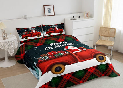 Christmas Bedding Sets Santa Claus Comforter Set Twin Red Black Green Buffalo Plaid Check Quilt Comforter Gifts For Kids Teen Adults Holiday Room Decor Xmas Pine Tree Duvet Insert 1 Pillow Case
