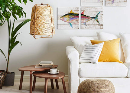 Tuna Fish Wall Decor Ocean Canvas Art Beach Bathroom Coastal Decor Rustic Fish Pictures Kitchen Nautical Sea Animal Painting Marine Life Artwork for Bedroom Dinner Room Modern Home Decorations 16x16"