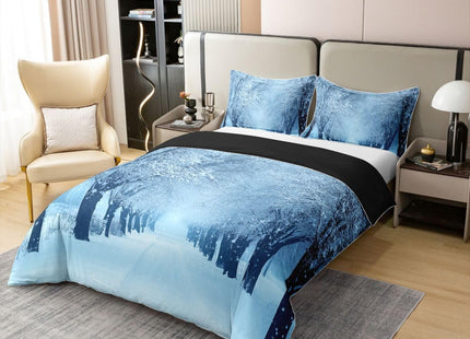 Erosebridal 100% Natural Cotton Winter Duvet Cover Full, Blue Snow Snowstorm Bedding Set, Park Winter Landscape Scene Comforter Cover, Snowy Woodland Trees Bedroom Decor Soft Breathable Quilt Cover