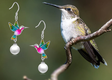Hummingbird Earrings Gifts for Her Women 925 Sterling Silver Hummingbird Pearl Dangle Earrings Jewelry Christmas Gifts for Women Teen