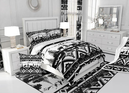 Feelyou Western Comforter Set All Season Southwestern Aztec Bedding Set with 1 Pillow Cases BearKids Toddler Bedclothes Deer Moose Bedroom Decor Wild Animals Grey Duvet Quilt