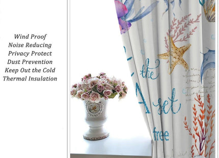Ocean Animal Curtains for Kids,Watercolour Cartoon Underwater Coral Shells Seahorse Sea Turtle Water Plants Nautical Window Drapes for Boys Girls Nursery Bedroom Living Room 42x45in（No Blackout）