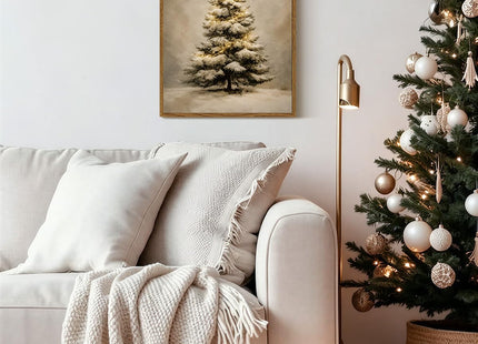 VIYYIEA Vintage Framed Christmas Wall Art, Snowy Pine Tree Winter Print