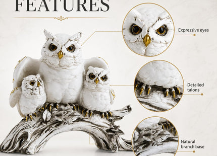 Blorple White Owl Family Statue, Resin Owl Figurines for Home Decor
