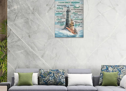 Lighthouse Wall Art Nautical Decor Beach Coastal Ocean Pictures Wall Decor Lighthouse Christian Scriptures Canvas Painting Prints I Can Only Imagine Modern Artwork Home Decor for Bathroom Bedroom 12"x 16"