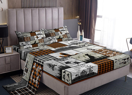 Hunting Dog Bed Sheets Set Plaid Rustic Cabin Sheet Set Mallard Duck Sheets with Deep Pocket Fitted Sheet for Boys Girls Geometric Checkered Camping Hunting Bedding Set Full Size With 2 Pillow Case