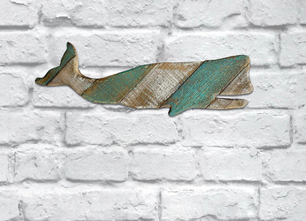 GAPLUM Nautical Wood Hanging Whale Wall Decor, Rustic Whale Wall Hanging Ornament Beach Nautical Coastal Decor for Home, Sea Shore Ocean Beach Lake House Decoration, Wooden Whale Wall Sculpture 16''L