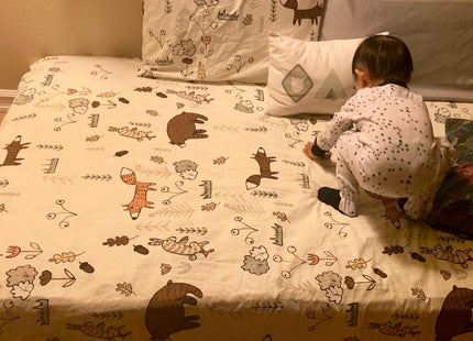 Beige Bear Comforter Set Twin Size 3 PCS Girls Boys Woodland Theme Bedding
