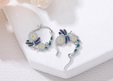 JUSTKIDSTOY Dragonfly Earrings 925 Sterling Silver Daisy Flower Hoop Earrings Jewelry Dragonfly Graduation Gifts for Women Daughter Her