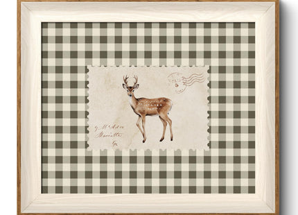 VIYYIEA Framed Warm Sika Deer Stamp Canvas Wall Art for Bedroom, 12×10 Inch