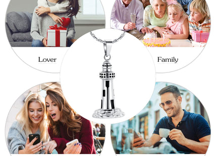 constantlife Urn Necklace Cremation Jewelry for Ashes Lighthouse Design Urn Pendant Stainless Steel Keepsake Memorial Gift (Silver)