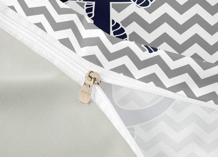 Nautical Anchor Duvet Cover Twin Size,Geometric Gray Stripe Bedding Set 2pcs for Kids Teens Adults Room Decor,Ocean Adventure Themed Comforter Cover Modern Abstract Quilt Cover,1 Pillowcase