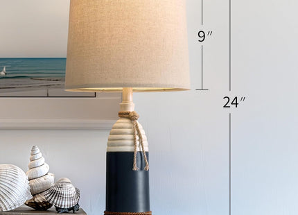 OYEARS 23.75" Table Lamps Set of 2, Bedside Lamps for Nightstands, Nautical Table Lamps for Living Room, Coastal Ocean Beach Style, Resin, Navy Blue