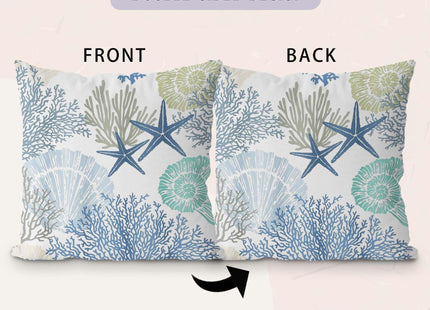 Likjad Coastal Beach Pillow Covers 18x18, Ocean Beachy Themed Room Decor, Coral Starfish Seashell Ocean Beach Decorative Throw Pillow Covers for Home Living Room Bedroom Decor