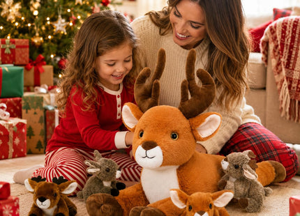 MorisMos Plush Deer Stuffed Animal, 18" Mommy Stuffed Deer with 4 Babies