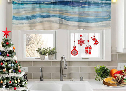 2 Pack Coastal Nautical Kitchen Valances for Windows, Ombre Navy Blue Short Valance Curtains Rod Pocket Window Treatments Modern Abstract Beach Wave Valances for Living Room 42x12 Inch, 2 Panels