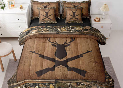 Feelyou Deer Comforter Set with Sheets 7 Piece Twin Size Rustic Hunting Bedding Set for Kids Boys Girls Cabin Lodge Deer Bed in a Bag Farmhouse Nature Wildlife Room Decor Antlers