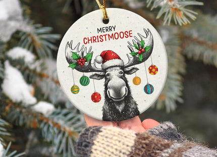 Gift Glow Funny Moose Christmas Ornaments - 2025 Double Sided Ceramic Moose Ornament, Moose Hunting Keepsake, Animal Lover Gifts for Kids, Ceramic Christmas Hanging Ornaments, Funny Gifts for Farmer