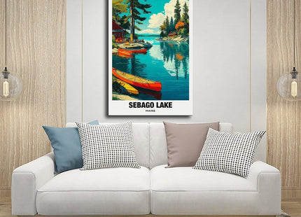 FtAmHbf Sebago Lake Scenic Maine ForestCalm Water Landscape Poster Bedroom Decor Sports Landscape Office Room Decor Gift Style:Frame 12x18inch