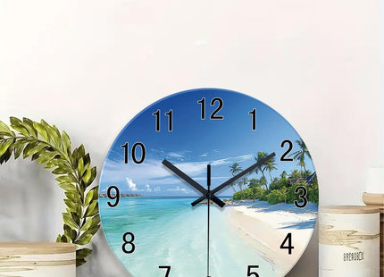 XFM Blue Beach Wall Clocks Battery Operated 12 Inch Coastal Nautical