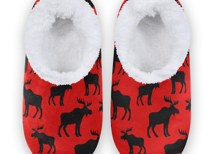 Umidedor Winter Deer Moose Red House Slippers Fuzzy Memory Foam Soft Slipper Socks for Woman Men, M