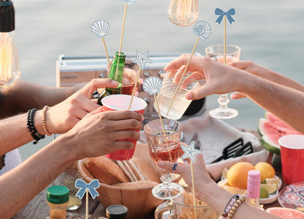 Bokon 200 Pcs Seashell Cocktail Picks Blue Bow Beach Coastal Party Favors