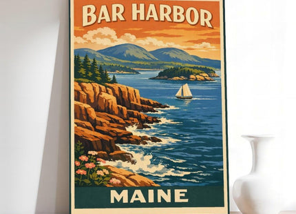 AUHUE Bar Harbor Maine Poster - Coastal Art Poster Canvas Living Room Wall Decoration Painting Office Decor Frame 16x24inch