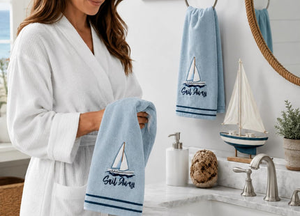 Coastal Guest Hand Bathroom Towels, Light Blue Sail Away Sailboat, 16x25"