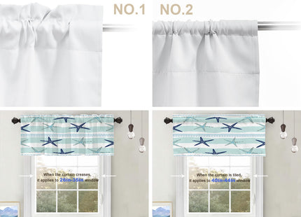 BaoNews Coastal Navy Blue Blackout Kitchen Curtain, Coastal Starfish Repeat Pattern Navy Blue Turquoise Window Treatment Rod Pocket Light Filtering Bathroom Short Valance 1 Pack 52X18 Inches