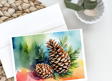 Caroline's Treasures DAC1665GCA7P Maine White Pine Cone and Tassels in Watercolor Greeting Cards and Envelopes Pack of 8 Blank Cards with Envelopes Whimsical A7 Size 5x7 Blank Greeting Cards