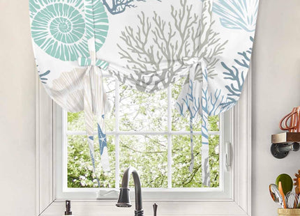 Coastal Tie Up Curtains 45 Inches Long, Beach Blue Teal Coral Kitchen Window Curtains Over Sink, Sea Nautical Starfish Small Window Curtains Shade Balloon Curtains Valances for Bedroom/Cafe 34"x45"