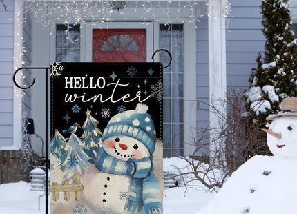 Dyrenson Hello Winter Snowman Decorative Garden Flag, Pine Tree Snowflake