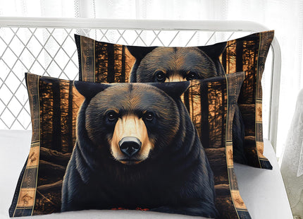AILONEN Black Bear Fitted Sheet Set Queen Size,Hunting Woodland Wildlife Bedding Set,Country Rustic with 2 Pillowcases,3Pcs