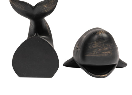 Creative Co-Op Decorative Distressed Resin Whale Bookends, Black