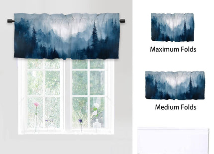 WUQIANQ Blue Gray Valance Curtains 2 Pack Abstract Art Mountain Forest Valance for Kitchen Windows Bathroom Living Room Bedroom Window Treatment Valances 54x18in
