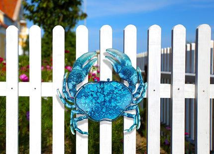 John's Studio Crab Wall Decor Outdoor Metal Bathroom Hanging Art Glass Blue Ocean Theme Decorations for Home, Pool and Patio