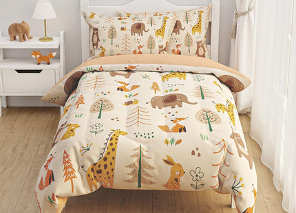 SANDJEST Woodland Animal Full Bedding Sets with 4-Pieces (Includes 1 Comforter, 1 Fitted Sheet 2 Pillowcases), Comforters Bed Set Bedroom Decor