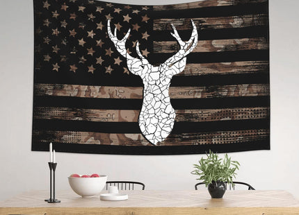 JUHIOPOI American Flag Brown Camouflage Deer Tapestry Wall Decoration, Art Hanging Banner for Dorm Bedroom Living Room College Home Decor 40x60in