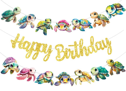 Sea Turtle Birthday Banners - Turtle Party Decorations for Ocean-Themed Celebrations