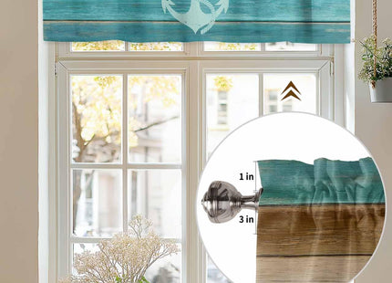 Teal Brown Kitchen Valance Curtain,Rustic Wood Board Window Curtain Topper,Retro Nautical Anchor Rod Pocket Curtain Valances for Bedroom,Short Curtains Window Treatment for Living Room 42x12in