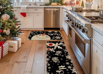 Artoid Mode Snowman Deer Let It Snow Snowflake Christmas Kitchen Mats Set of 2, Winter Decor Low-Profile Kitchen Rugs for Floor - 17x29 and 17x47 Inch