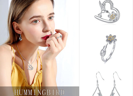 Hummingbird Earrings Sterling Silver Lotus Flower Hummingbird Dangle Drop Earrings Jewelry Gifts for Women Birthday